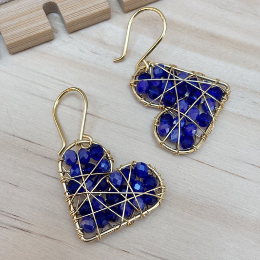 AROS CORAZON ALAMBRISMO - COLOR AZUL - DISEÑO COLGANTE