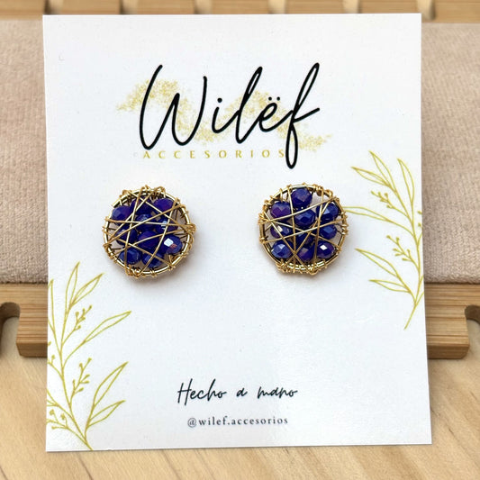 Aros Pequeños Circular Color Azul/ Diseño Atrapasueño