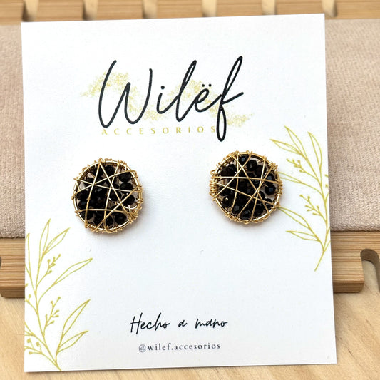 Aros Pequeños Circular Color Negro/ Diseño Atrapasueño