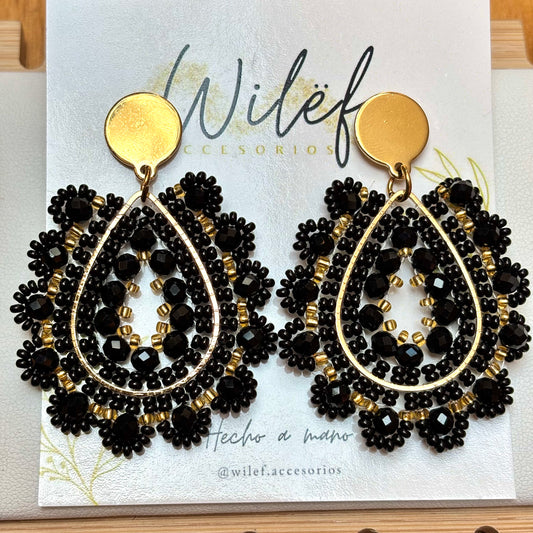 AROS GOTA COLOR NEGRO Y DORADO