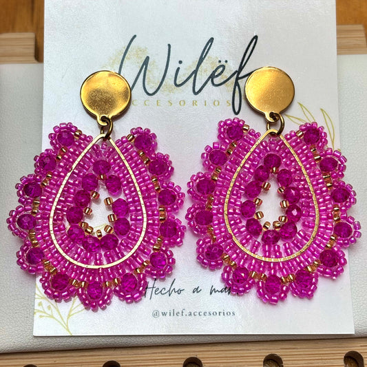 AROS GOTA COLOR FUCSIA Y DORADO