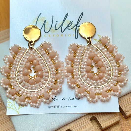 AROS GOTA COLOR BEIGE Y DORADO