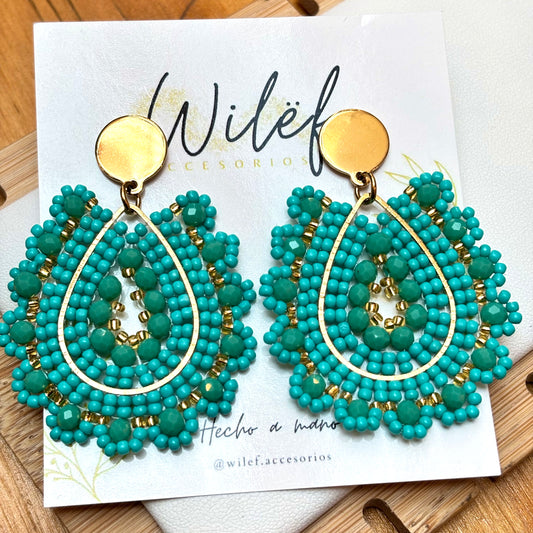 AROS GOTA COLOR TURQUESA Y DORADO