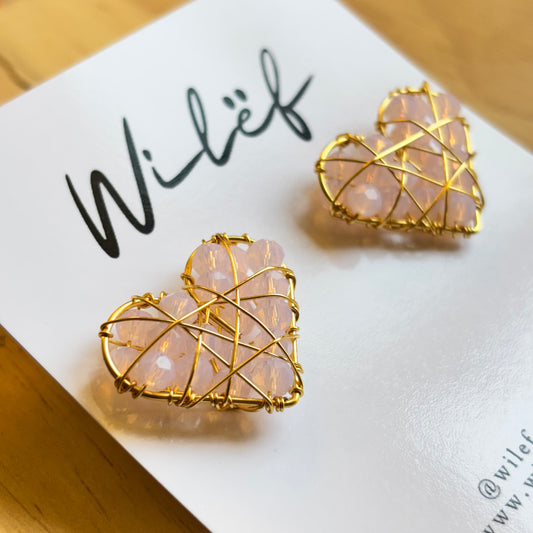 AROS CORAZON ALAMBRISMO - COLOR ROSADO - DISEÑO TOPITO