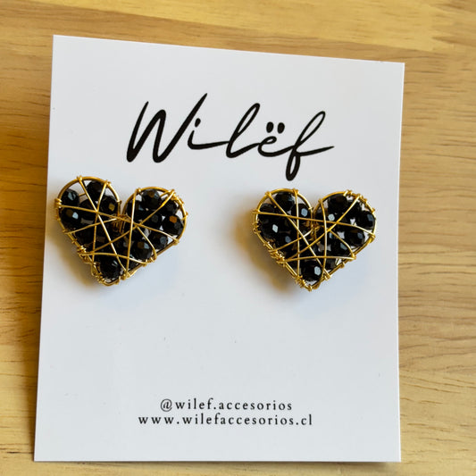 AROS CORAZON ALAMBRISMO - COLOR NEGRO - DISEÑO TOPITO