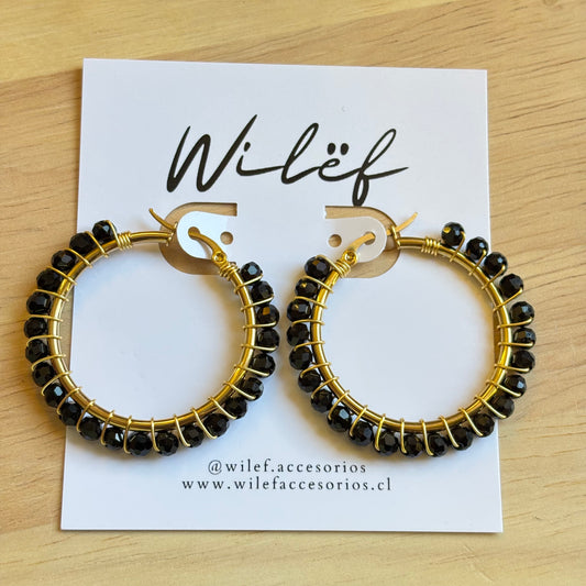 AROS DISEÑO ARGOLLA - CRISTALES NEGROS / DORADO