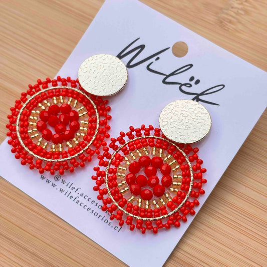 Aros Mandala Tejidos a Mano — Color Rojo
