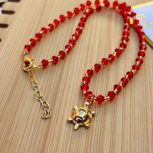 Collar Cristales Rojos Tejido a Mano | Dije Tortuga