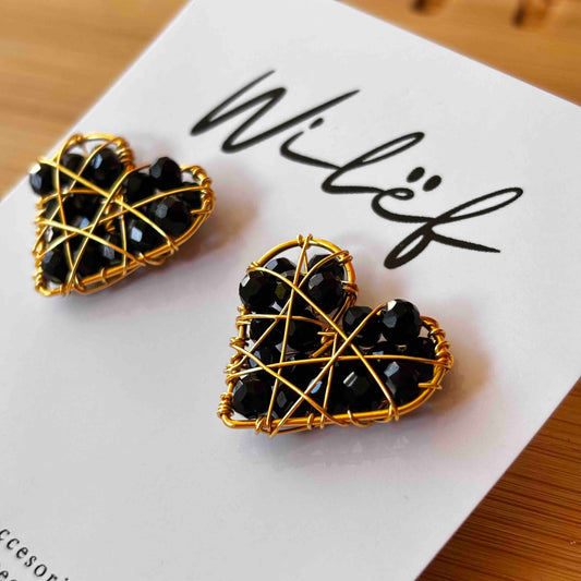 AROS CORAZON ALAMBRISMO - COLOR NEGRO - DISEÑO TOPITO