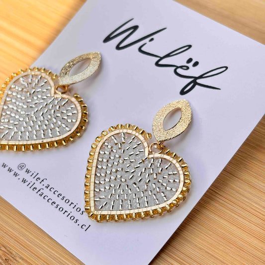 Corazón Tejido con Mostacillas Traslúcido — Base Baño de oro