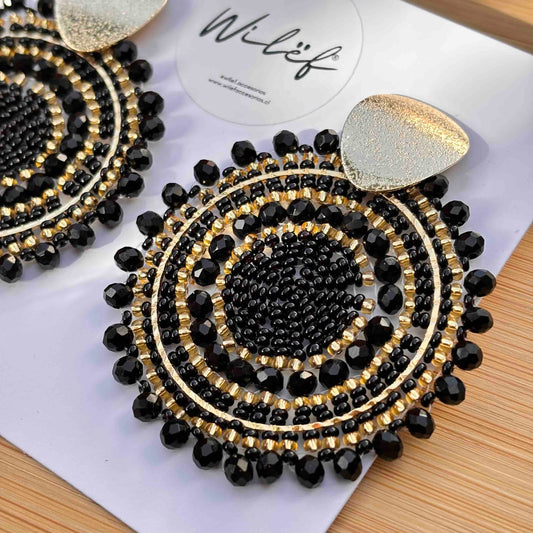 Maxi Aros Tejidos en Mostacillas - Maxi Mandalas Negras