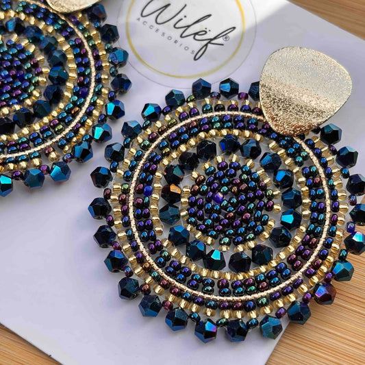 Maxi Aros Tejidos en Mostacillas - Maxi Mandalas Azul Tornasol