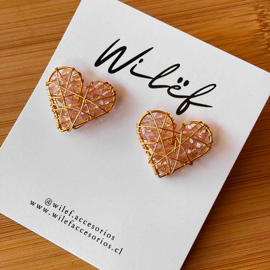 AROS CORAZON ALAMBRISMO - COLOR ROSADO - DISEÑO TOPITO