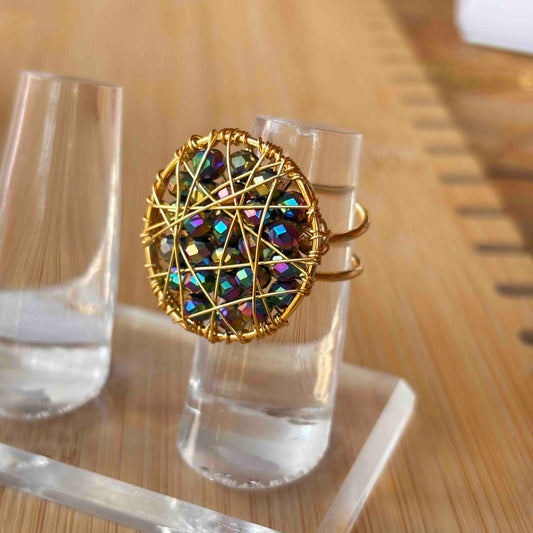 Anillo Atrapasueños con Cristales Tornasol  | Anillo Hecho a Mano Ajustable