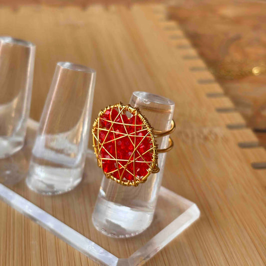 Anillo Atrapasueños con Cristales | Anillo Hecho a Mano Ajustable Rojo