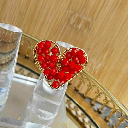 Anillo Corazón Artesanal con Cristales | Anillo Hecho a Mano Ajustable Rojo