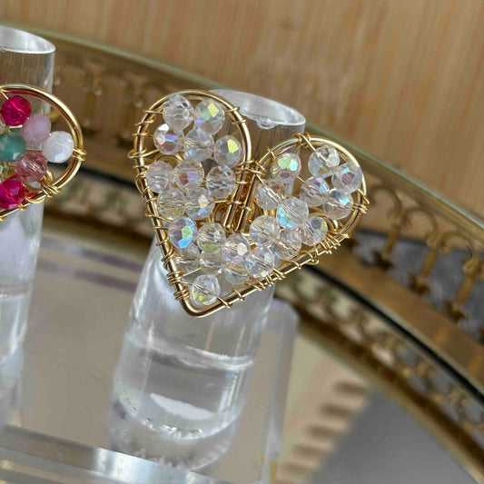 Anillo Corazón Artesanal con Cristales | Anillo Hecho a Mano Ajustable Traslúcido