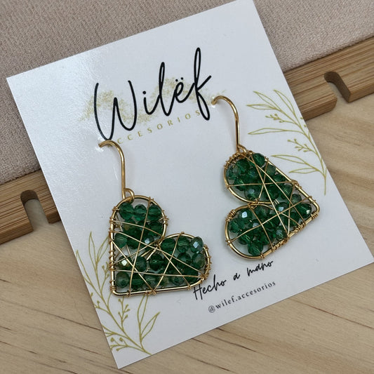 AROS CORAZON ALAMBRISMO - COLOR VERDE - DISEÑO COLGANTE (Copia)