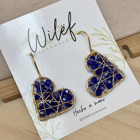 AROS CORAZON ALAMBRISMO - COLOR AZUL - DISEÑO COLGANTE
