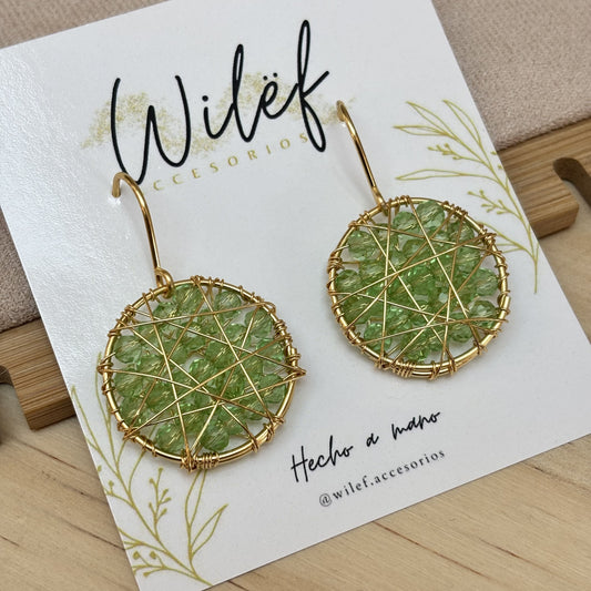 Aros Circulares Color Verde/ Diseño Atrapasueños