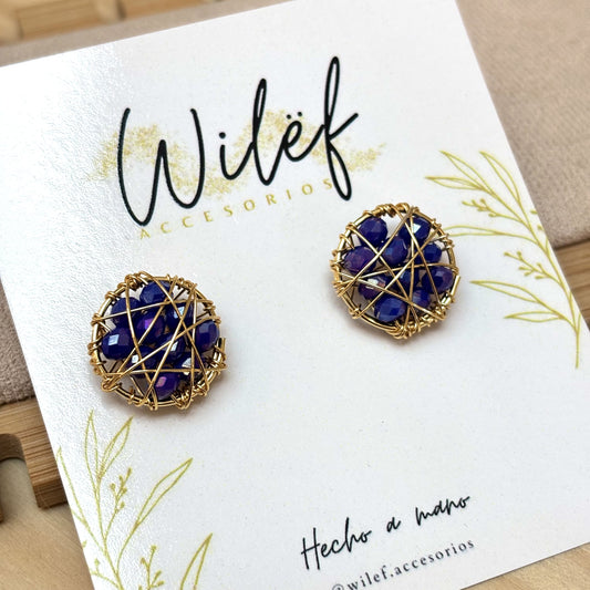 Aros Pequeños Circular Color Azul/ Diseño Atrapasueño