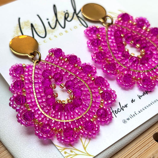 AROS GOTA COLOR FUCSIA Y DORADO