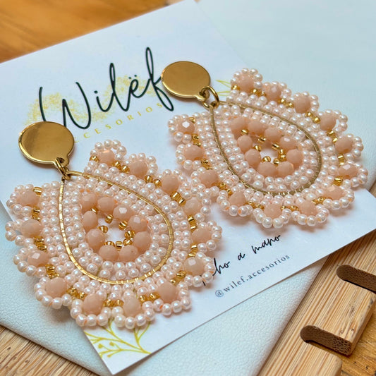 AROS GOTA COLOR BEIGE Y DORADO