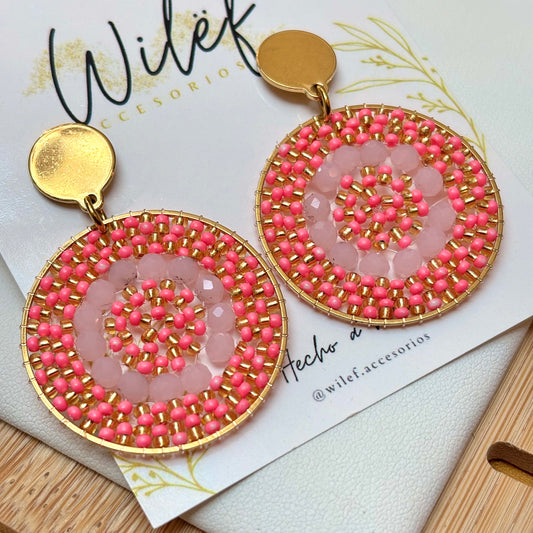 AROS TEJIDOS MOSTACILLAS COLOR ROSADO/ MANDALAS