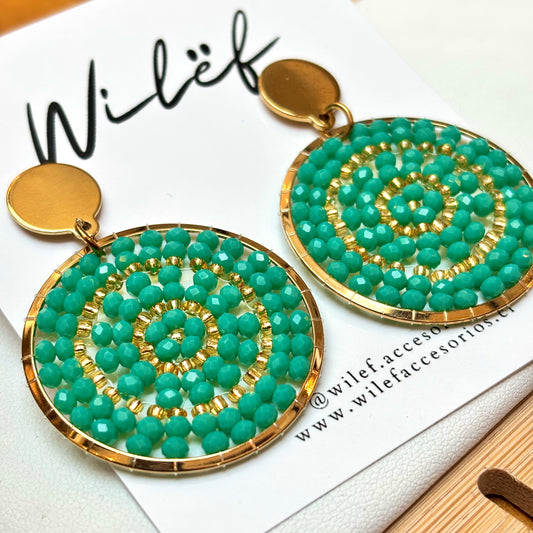AROS TEJIDOS MOSTACILLAS COLOR VERDE/ MANDALAS