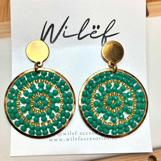 AROS TEJIDOS MOSTACILLAS COLOR VERDE/ MANDALAS