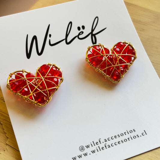 AROS CORAZON ALAMBRISMO - COLOR ROJO - DISEÑO TOPITO