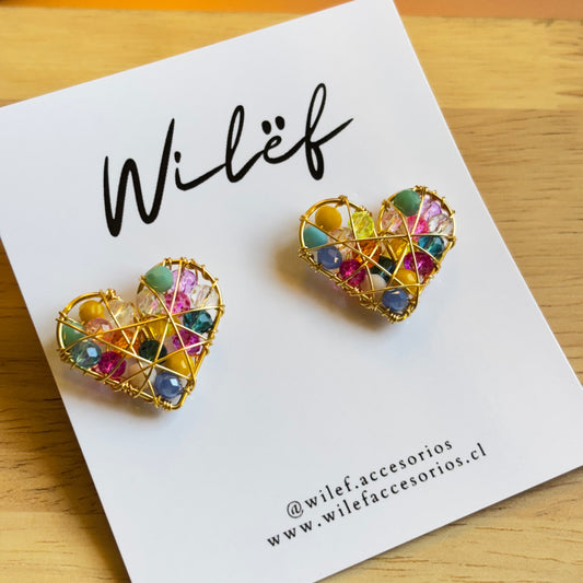 AROS CORAZON ALAMBRISMO - MULTICOLOR - DISEÑO TOPITO
