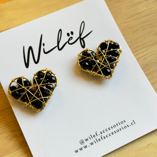 AROS CORAZON ALAMBRISMO - COLOR NEGRO - DISEÑO TOPITO