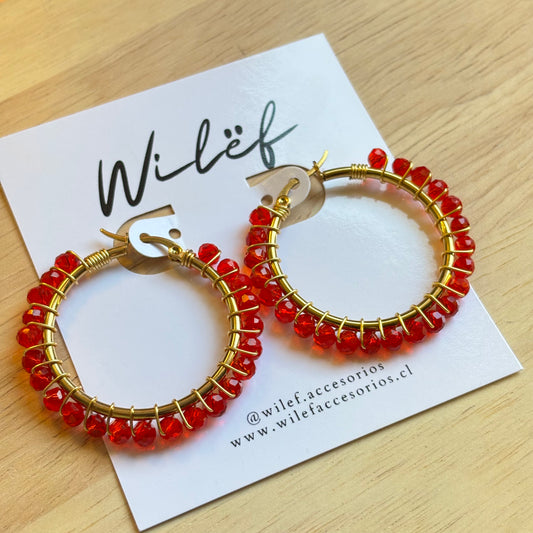 AROS DISEÑO ARGOLLA -  CRISTALES ROJOS / DORADO