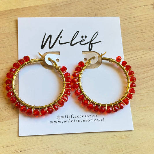 AROS DISEÑO ARGOLLA -  CRISTALES ROJOS / DORADO