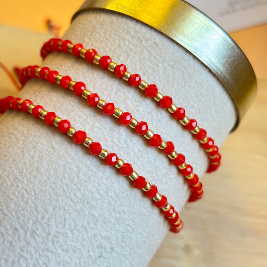Pulseras Rojas de Protección – Mostacillas y Cristales ✨ ROJO Y DORADO