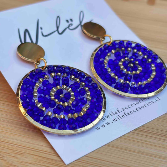 Aros Tejidos Cristales – Diseño Artesanal - Mandala Azul