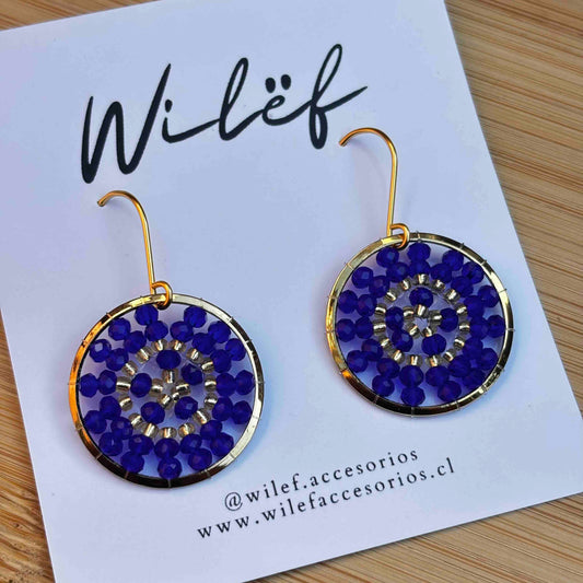 Aros Tejidos Cristales – Diseño Artesanal - Mini  Mandala Azul