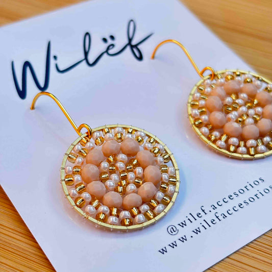 Aros Tejidos Cristales – Diseño Artesanal - Mini  Mandala Beige