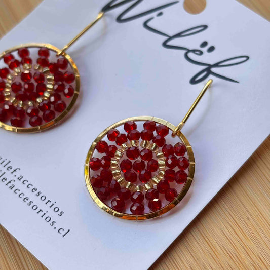Aros Tejidos Cristales – Diseño Artesanal - Mini  Mandala Burdeo