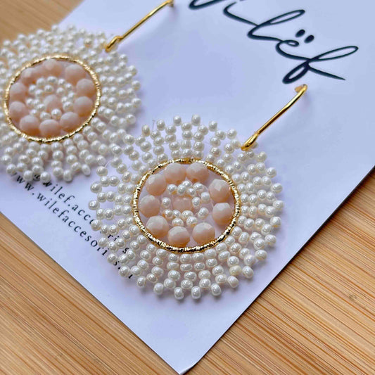 Aros Tejidos a Mano con Mostacillas / Mini Mandalas Beige