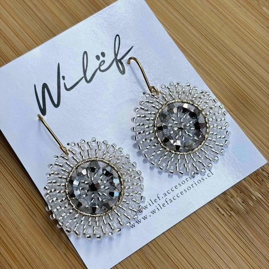 Aros Tejidos a Mano con Mostacillas / Mini Mandalas Gris