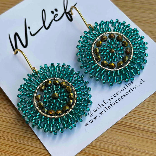 Aros Tejidos a Mano con Mostacillas / Mini Mandalas Verde