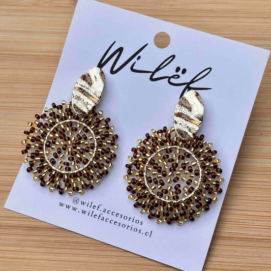 Aros Mandala  Marrón y Dorado - Tejidos a Mano