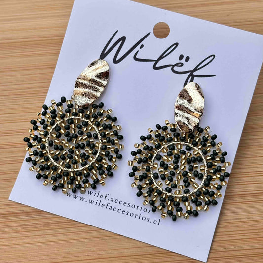 Aros Mandala  Verde Olivo y Dorado - Tejidos a Mano