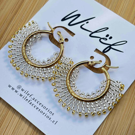 Aros Argolla  Tejidos a Mano con Mostacillas | Gris Dorados