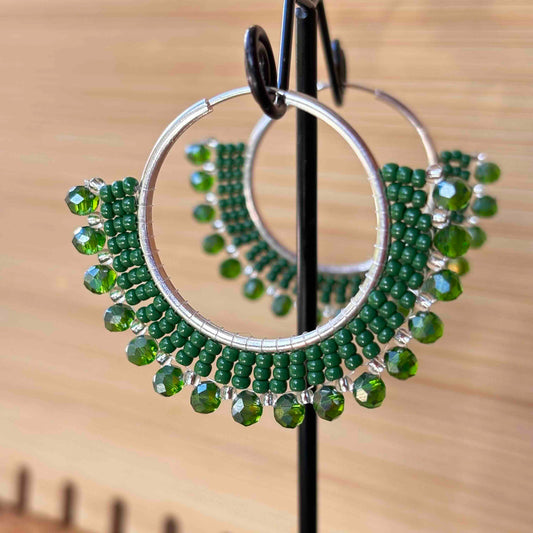 Argolla Plata 925  — Tejida a mano - Color Verde