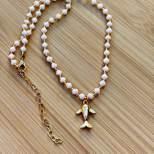 Collar Cristales Blancos Tejido a Mano | Dije Delfín