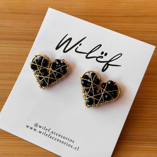 AROS CORAZON ALAMBRISMO - COLOR NEGRO - DISEÑO TOPITO