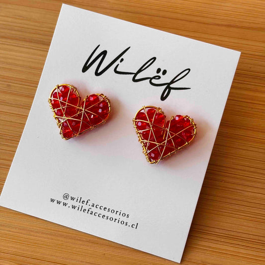 AROS CORAZON ALAMBRISMO - COLOR ROJO - DISEÑO TOPITO